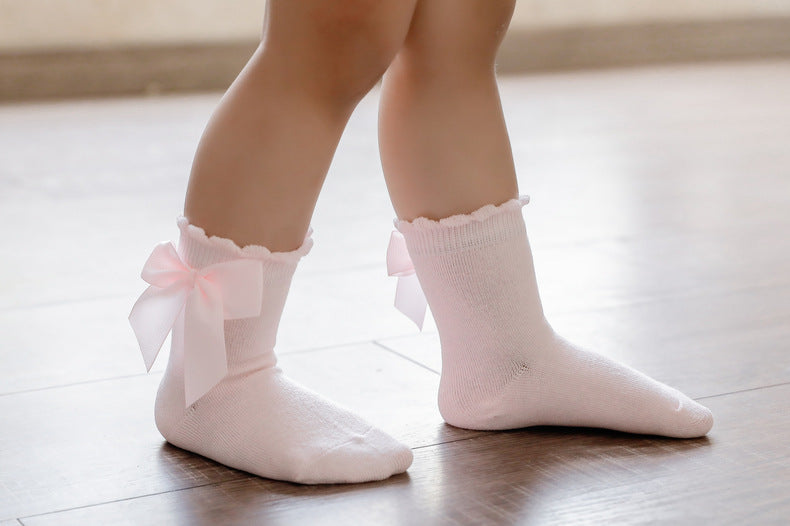 Baby Kid Unisex Solid Color Bow Accessories Socks