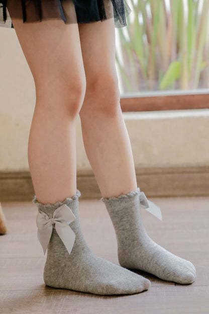 Baby Kid Unisex Solid Color Bow Accessories Socks