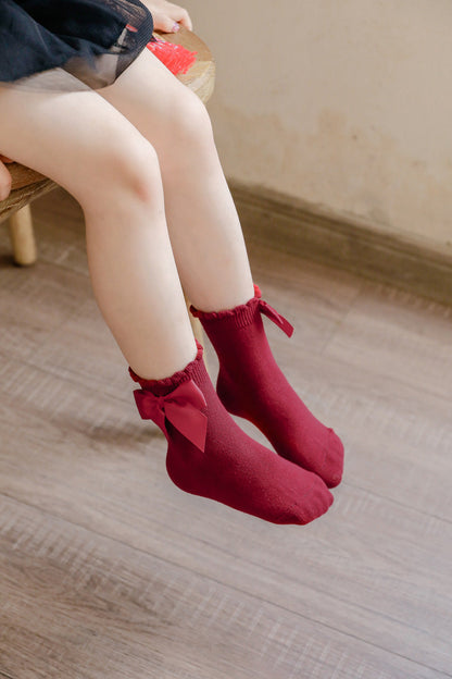 Baby Kid Unisex Solid Color Bow Accessories Socks