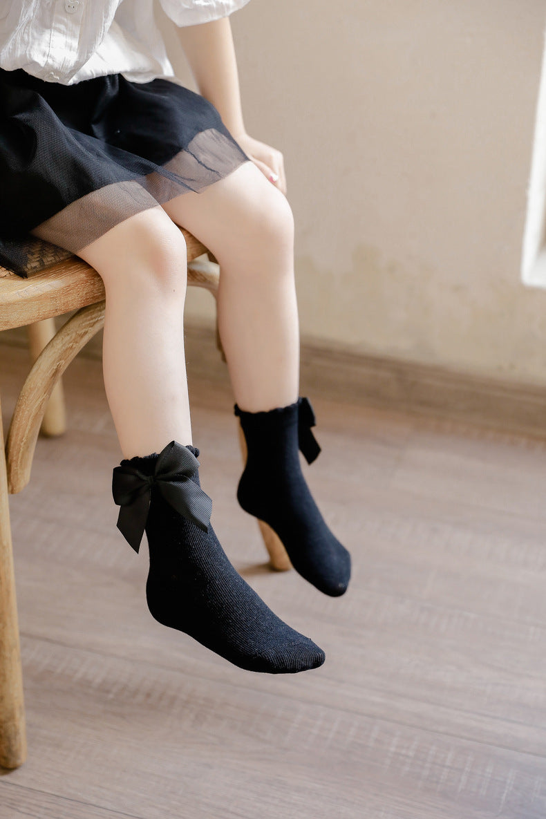 Baby Kid Unisex Solid Color Bow Accessories Socks
