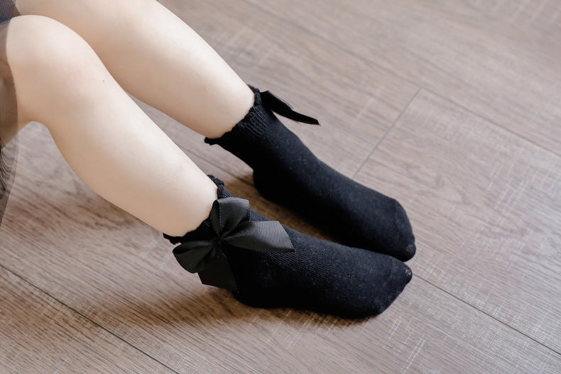 Baby Kid Unisex Solid Color Bow Accessories Socks