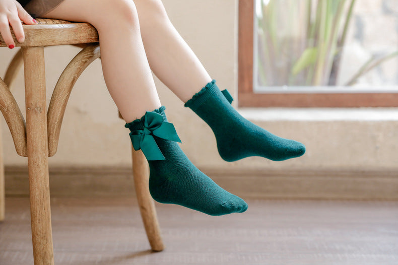 Baby Kid Unisex Solid Color Bow Accessories Socks