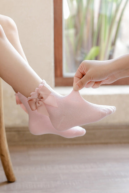 Baby Kid Unisex Solid Color Bow Accessories Socks