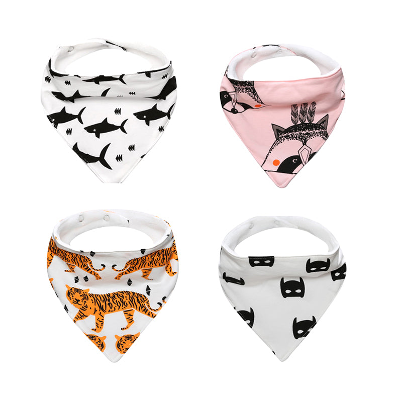 4-Pack Baby Girls Boys Animals Cartoon Print Baby Bibs