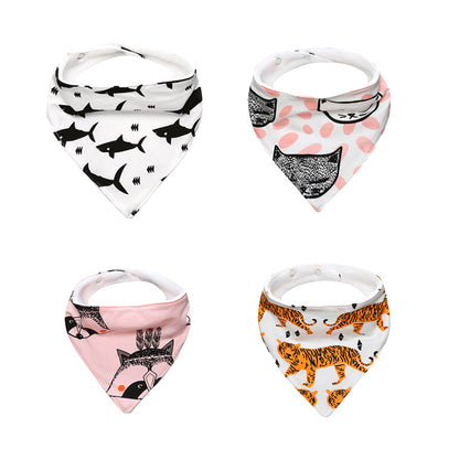 4-Pack Baby Girls Boys Animals Cartoon Print Baby Bibs