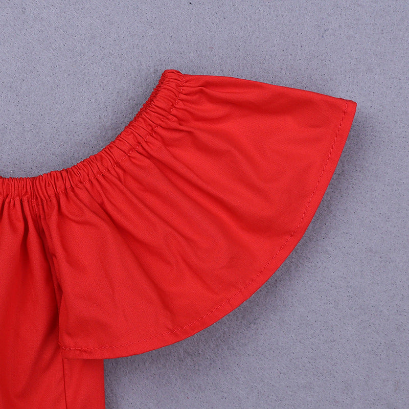 Baby Kid Girls Solid Color Tops And Bow Headwear