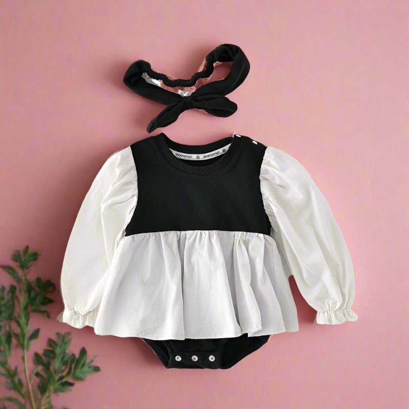 Baby Girls Color-blocking Rompers Headwear