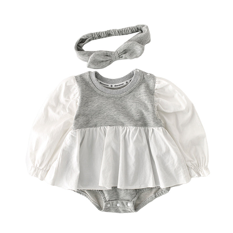 Baby Girls Color-blocking Rompers Headwear