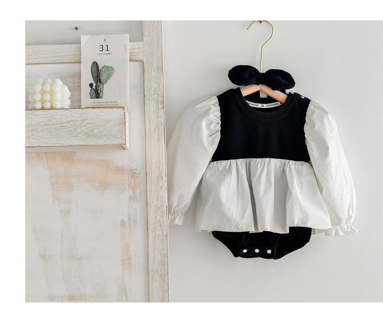 Baby Girls Color-blocking Rompers Headwear