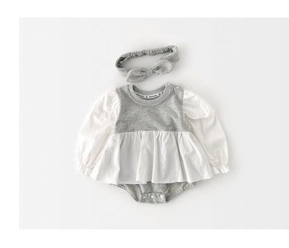 Baby Girls Color-blocking Rompers Headwear