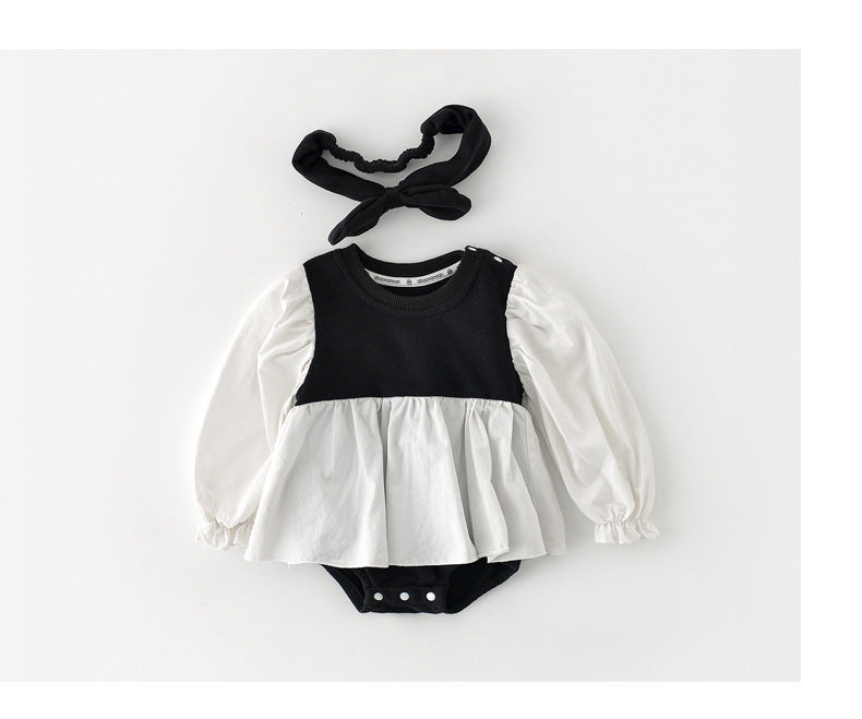 Baby Girls Color-blocking Rompers Headwear