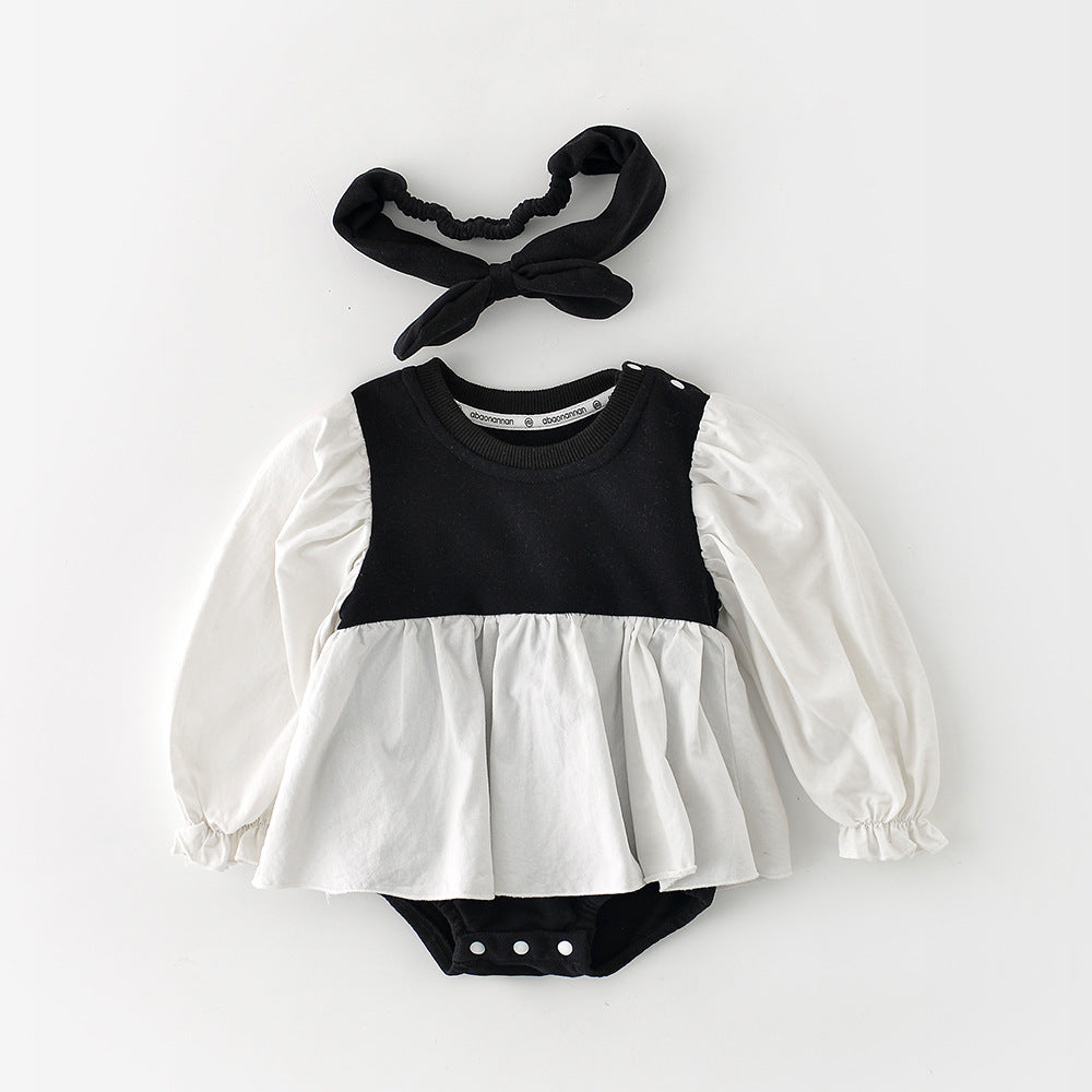 Baby Girls Color-blocking Rompers Headwear