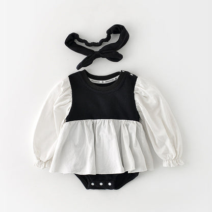 Baby Girls Color-blocking Rompers Headwear