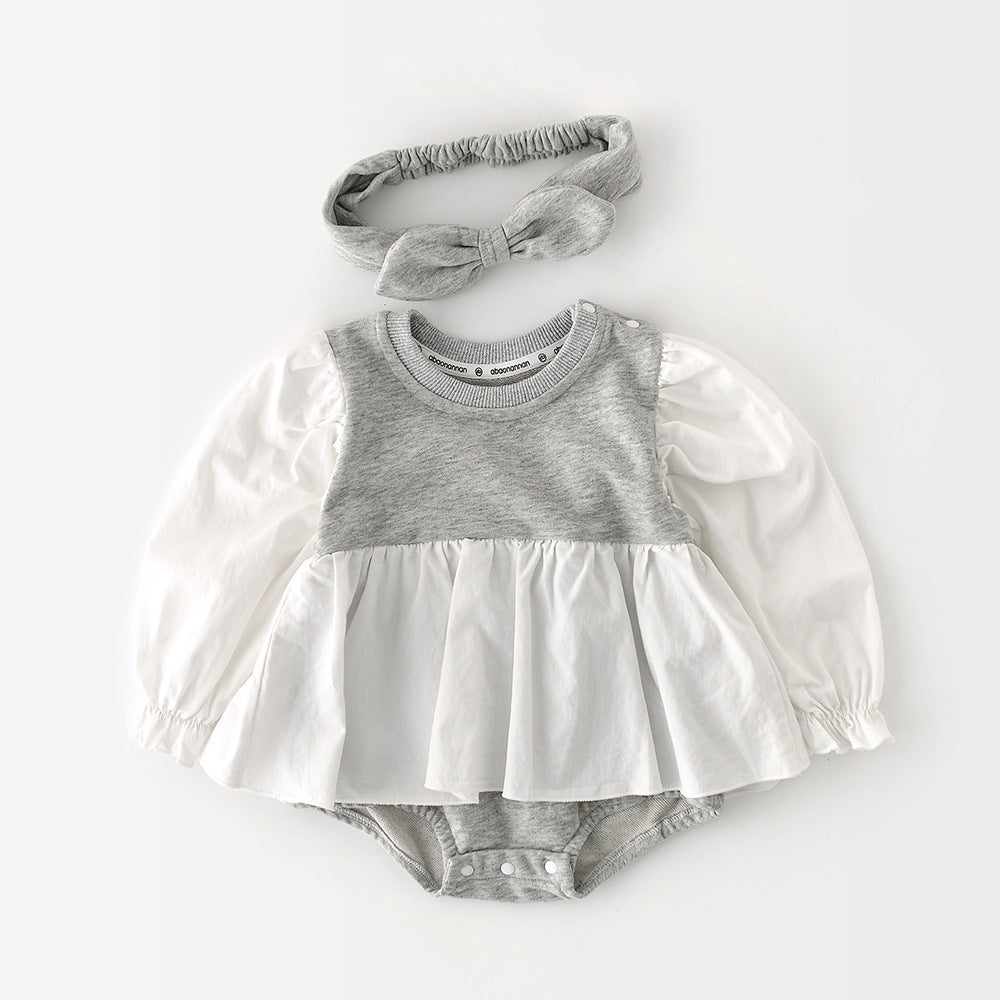 Baby Girls Color-blocking Rompers Headwear