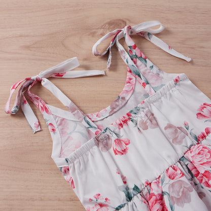 Baby Girls Flower Bow Print Dresses Headwear