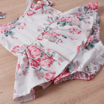 Baby Girls Flower Bow Print Dresses Headwear