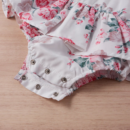 Baby Girls Flower Bow Print Dresses Headwear