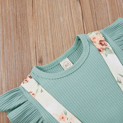 3 Pieces Set Baby Girls Tops Flower Rompers And Bow Headwear