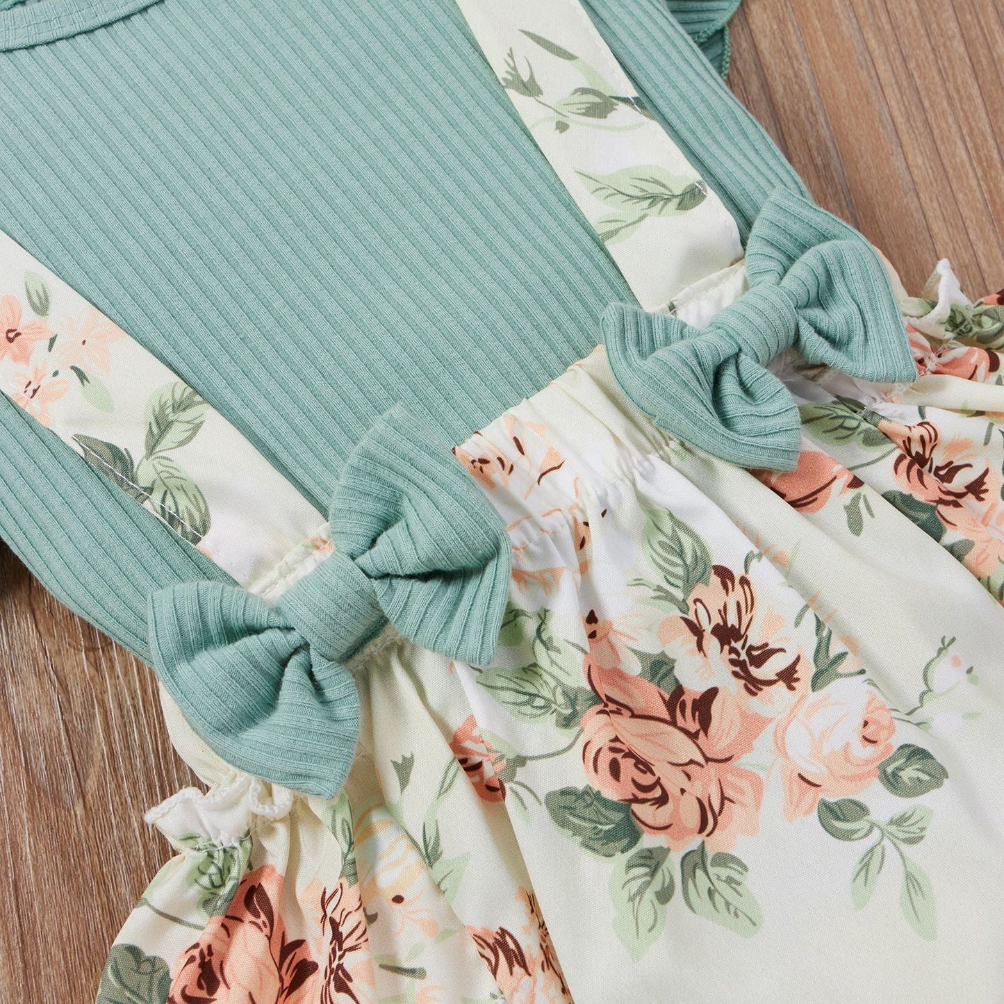 3 Pieces Set Baby Girls Tops Flower Rompers And Bow Headwear