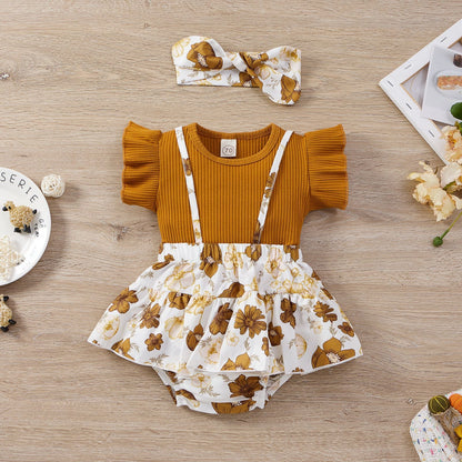 3 Pieces Set Baby Girls Skirts Solid Color Tops And Headwear