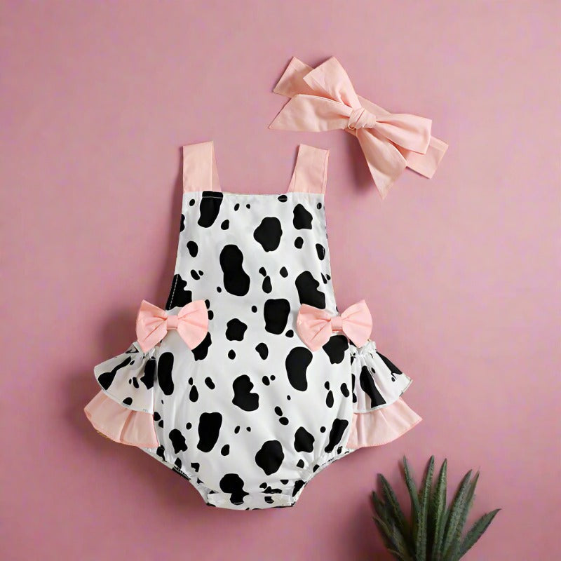 Baby Girls Leopard Bow Print Rompers Headwear