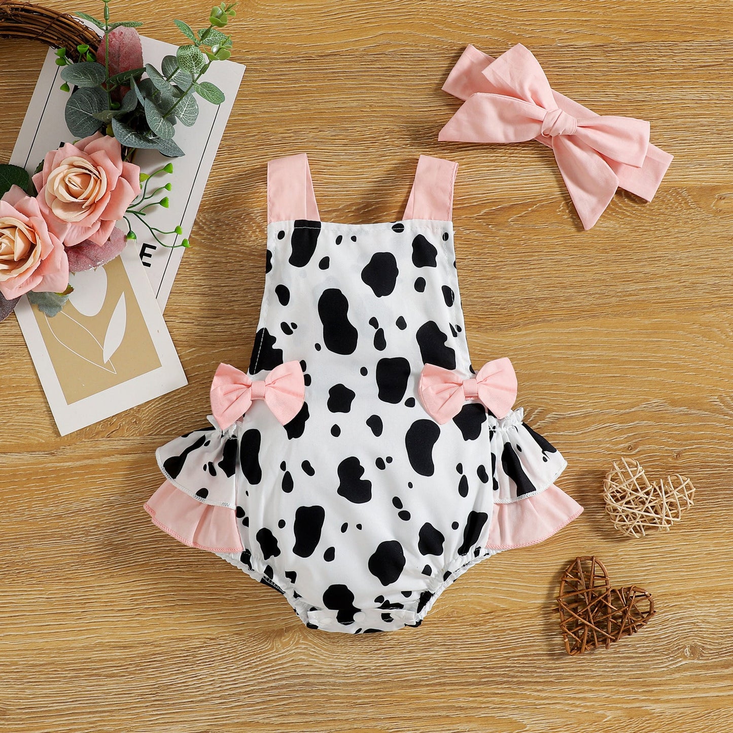 Baby Girls Leopard Bow Print Rompers Headwear