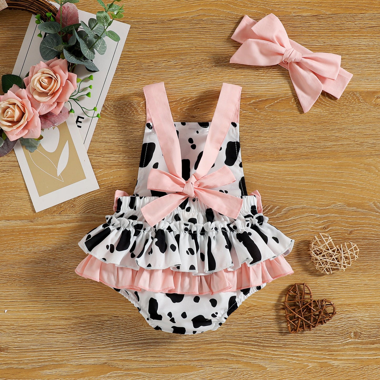 Baby Girls Leopard Bow Print Rompers Headwear