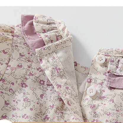 Baby Girls Flower Print Rompers And Accessories Headwear