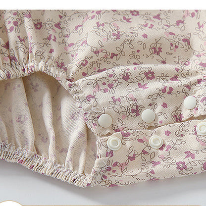 Baby Girls Flower Print Rompers And Accessories Headwear