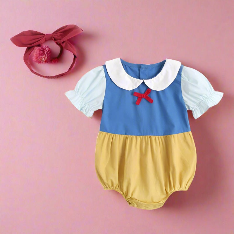Baby Kid Girls Color-blocking Bow Rompers Headwear