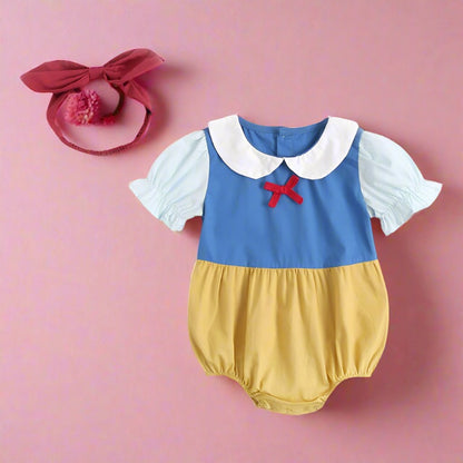 Baby Kid Girls Color-blocking Bow Rompers Headwear
