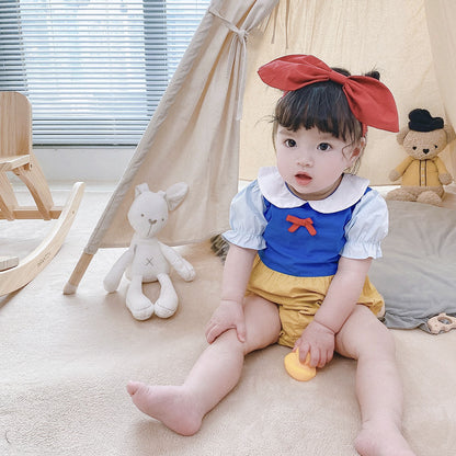 Baby Kid Girls Color-blocking Bow Rompers Headwear