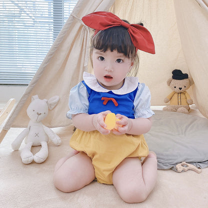 Baby Kid Girls Color-blocking Bow Rompers Headwear