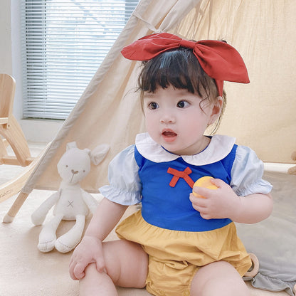 Baby Kid Girls Color-blocking Bow Rompers Headwear