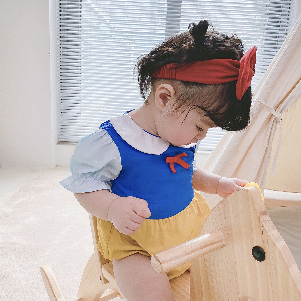 Baby Kid Girls Color-blocking Bow Rompers Headwear