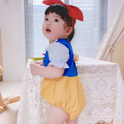 Baby Kid Girls Color-blocking Bow Rompers Headwear