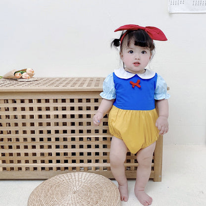 Baby Kid Girls Color-blocking Bow Rompers Headwear