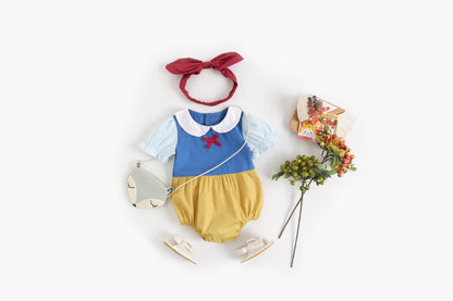 Baby Kid Girls Color-blocking Bow Rompers Headwear