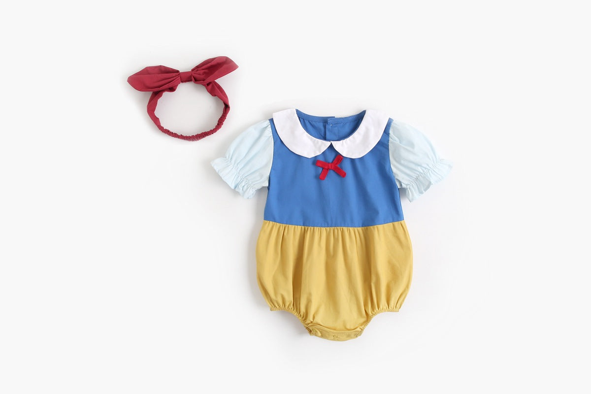 Baby Kid Girls Color-blocking Bow Rompers Headwear