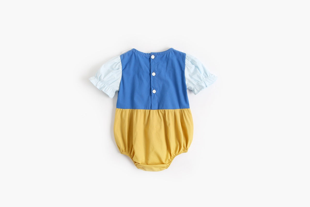 Baby Kid Girls Color-blocking Bow Rompers Headwear