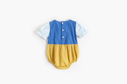 Baby Kid Girls Color-blocking Bow Rompers Headwear