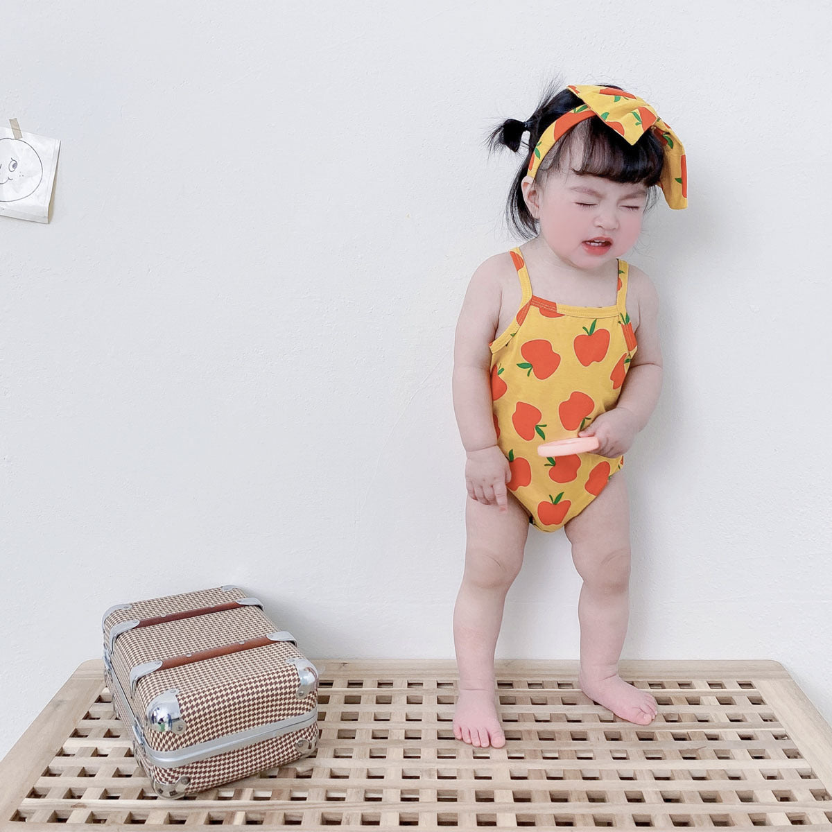 Baby Kid Girls Fruit Print Rompers Bow Headwear