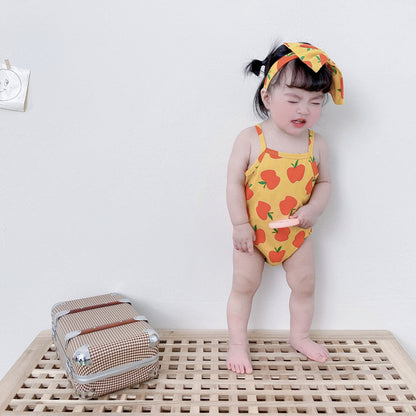 Baby Kid Girls Fruit Print Rompers Bow Headwear