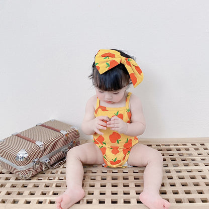 Baby Kid Girls Fruit Print Rompers Bow Headwear