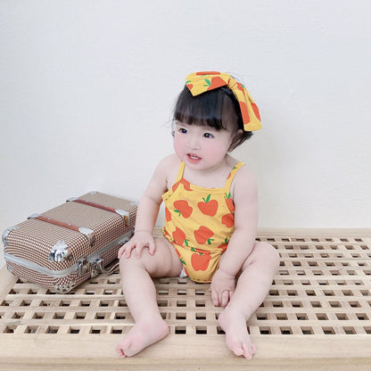 Baby Kid Girls Fruit Print Rompers Bow Headwear