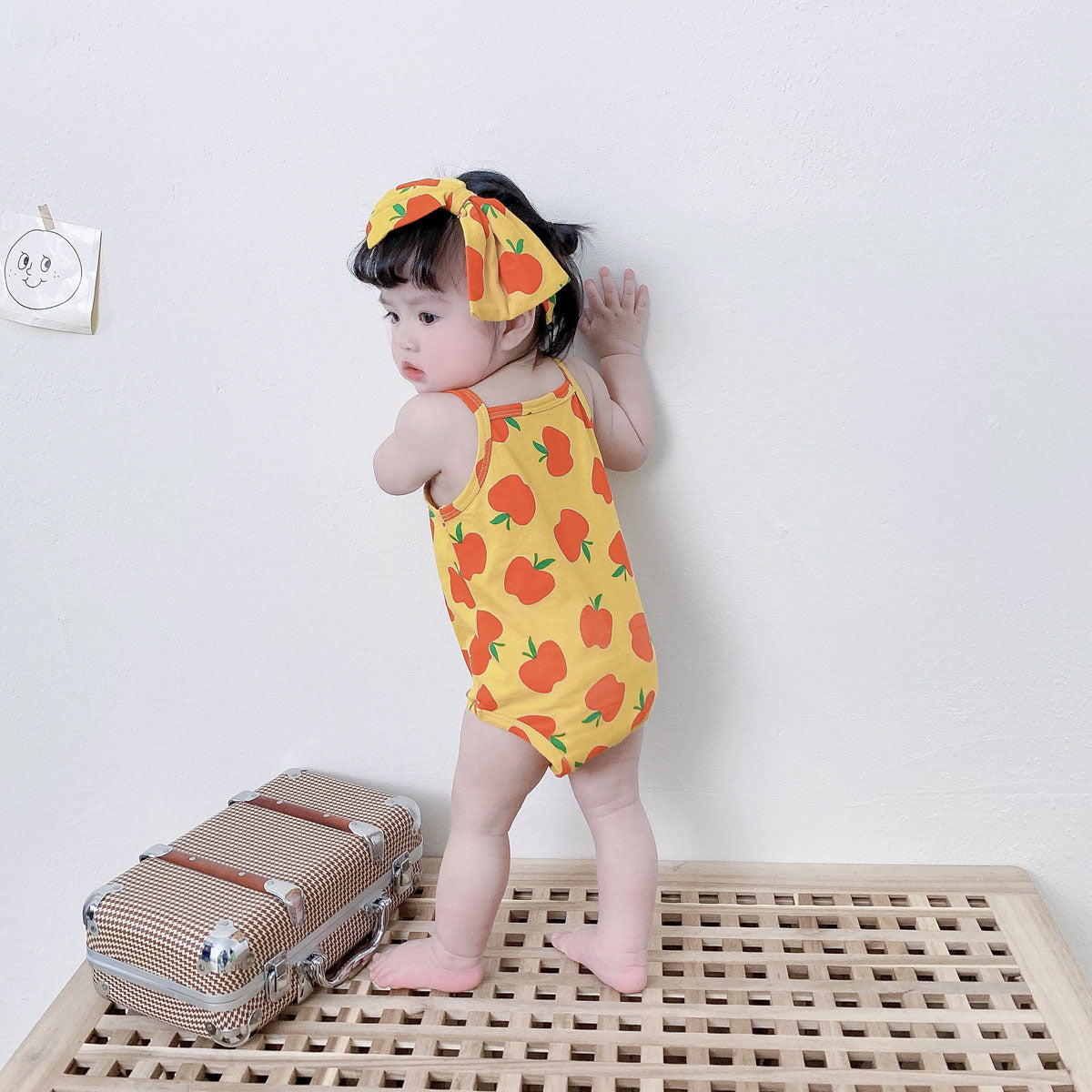 Baby Kid Girls Fruit Print Rompers Bow Headwear