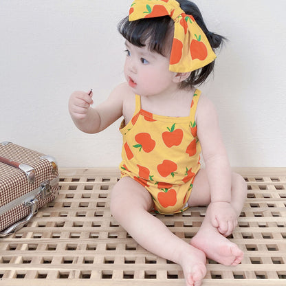 Baby Kid Girls Fruit Print Rompers Bow Headwear