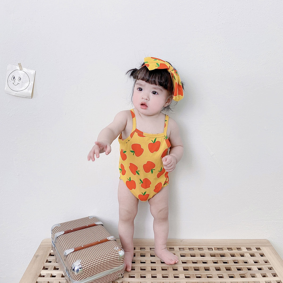 Baby Kid Girls Fruit Print Rompers Bow Headwear
