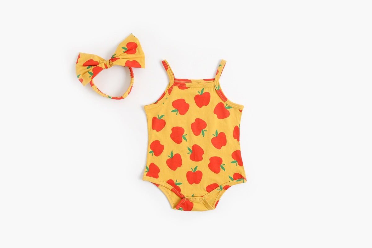 Baby Kid Girls Fruit Print Rompers Bow Headwear