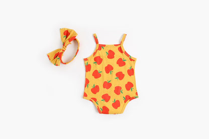 Baby Kid Girls Fruit Print Rompers Bow Headwear